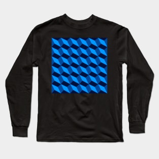 3d Cube Pattern Blue Platonic Solids Long Sleeve T-Shirt